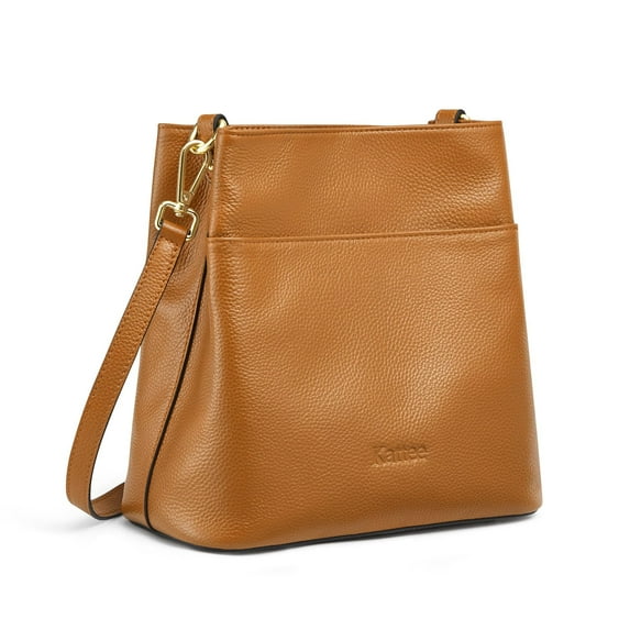Kattee Leather Handbags for Women, Medium Soft Shoulder Tote Crossbody Purses Bucket Bags with 2 Straps