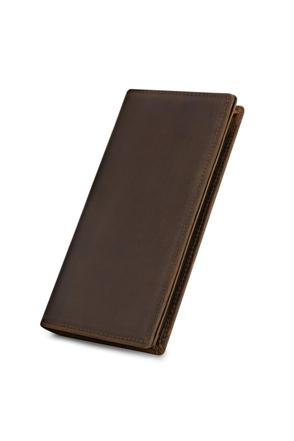 Men's Vintage Genuine Leather Long Wallet for Checkbook Credit Cards