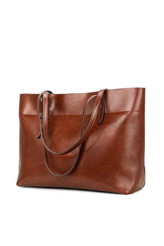 Vintage Genuine Leather Tote Shoulder Bag for Women Satchel Handbag with Top Handles