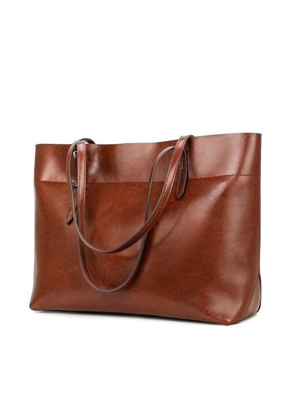 Vintage Genuine Leather Tote Shoulder Bag for Women Satchel Handbag with Top Handles