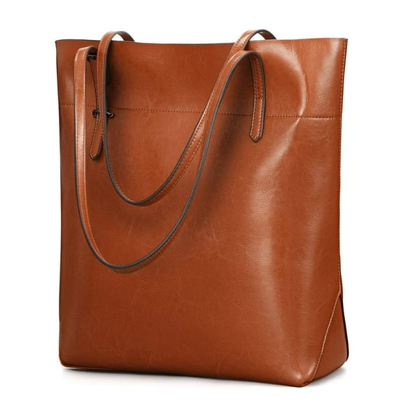 Kattee Vintage Genuine Leather Tote Shoulder Handbag for Woman with Adjustable Handles