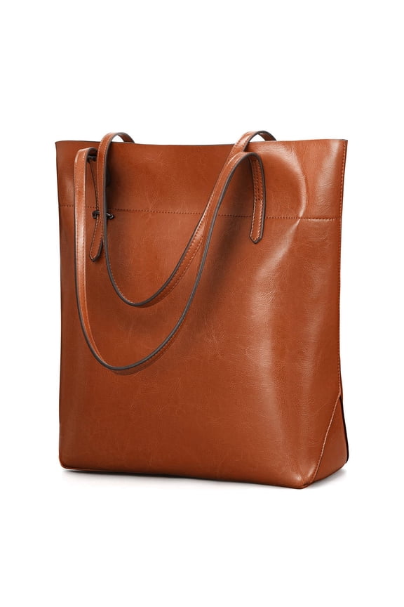 Vintage Genuine Leather Tote Shoulder Handbag for Woman with Adjustable Handles