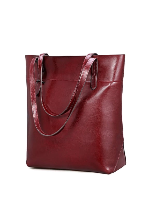 Vintage Genuine Leather Tote Shoulder Handbag for Woman with Adjustable Handles