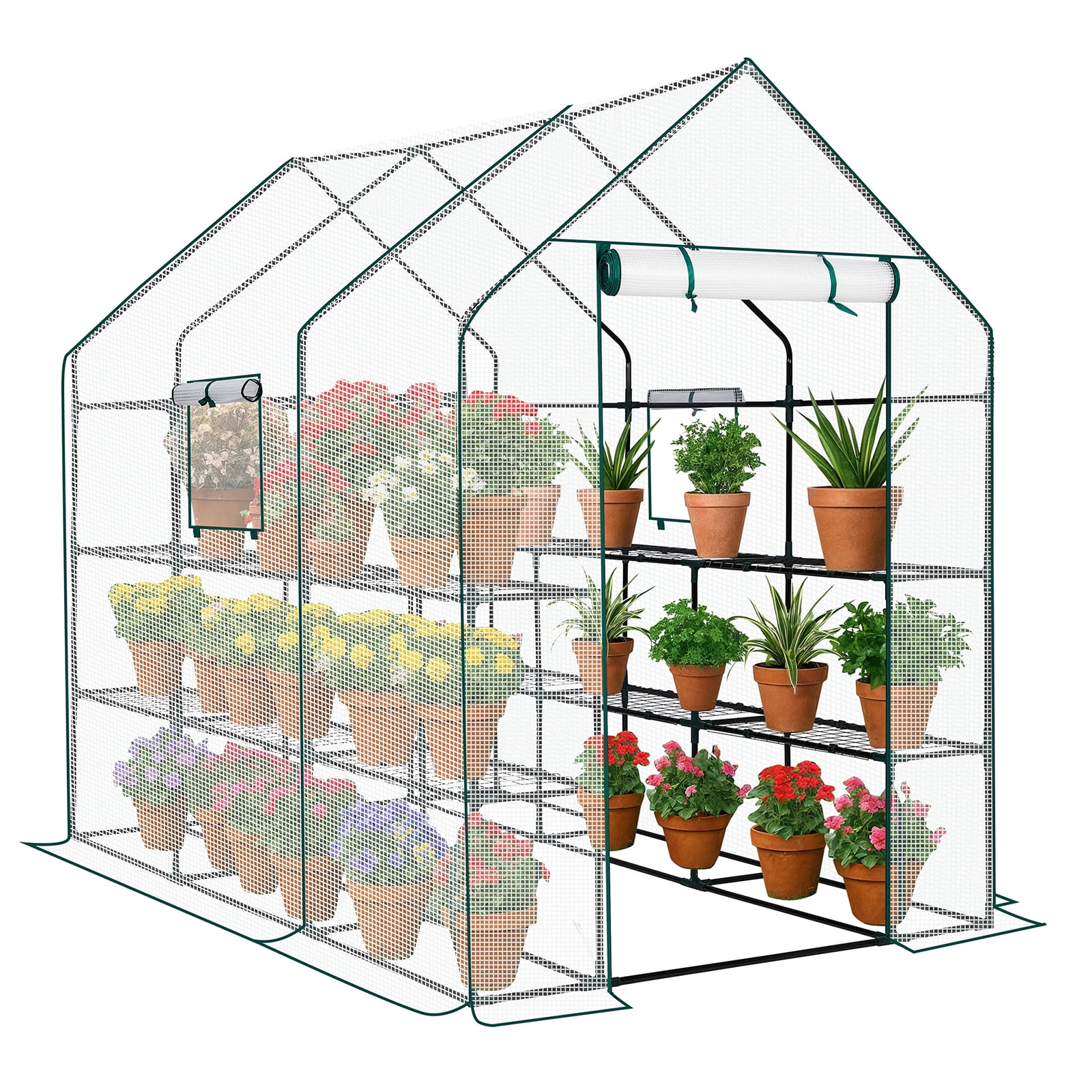 Ktaxon 12-Shelf Walk-in Greenhouse, PE Cover & Steel Frame, Indoor Outdoor, 56x85x77in, White