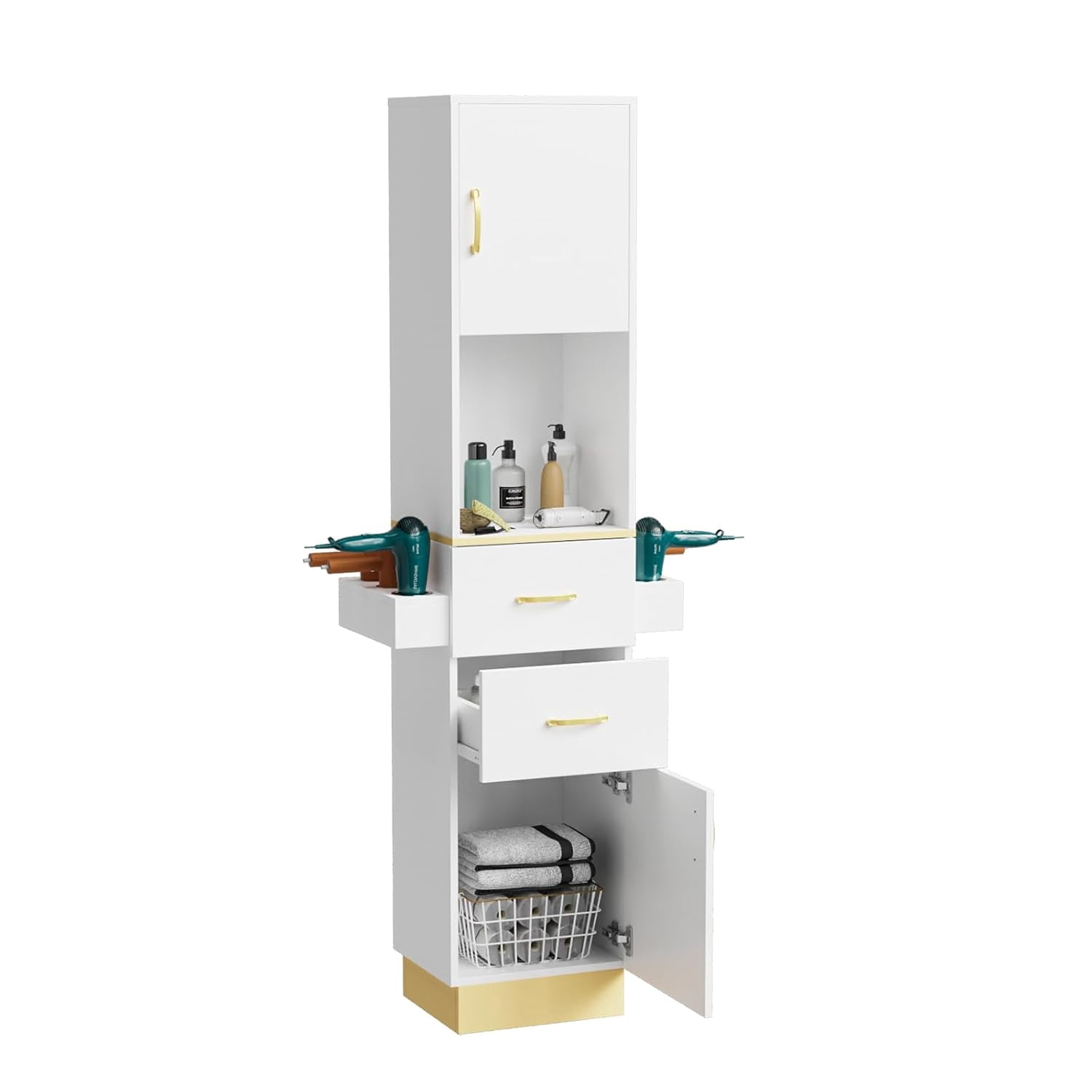 Katxon Salon Storage Station with 2 Storage Cabinet, 2 Drawers, White