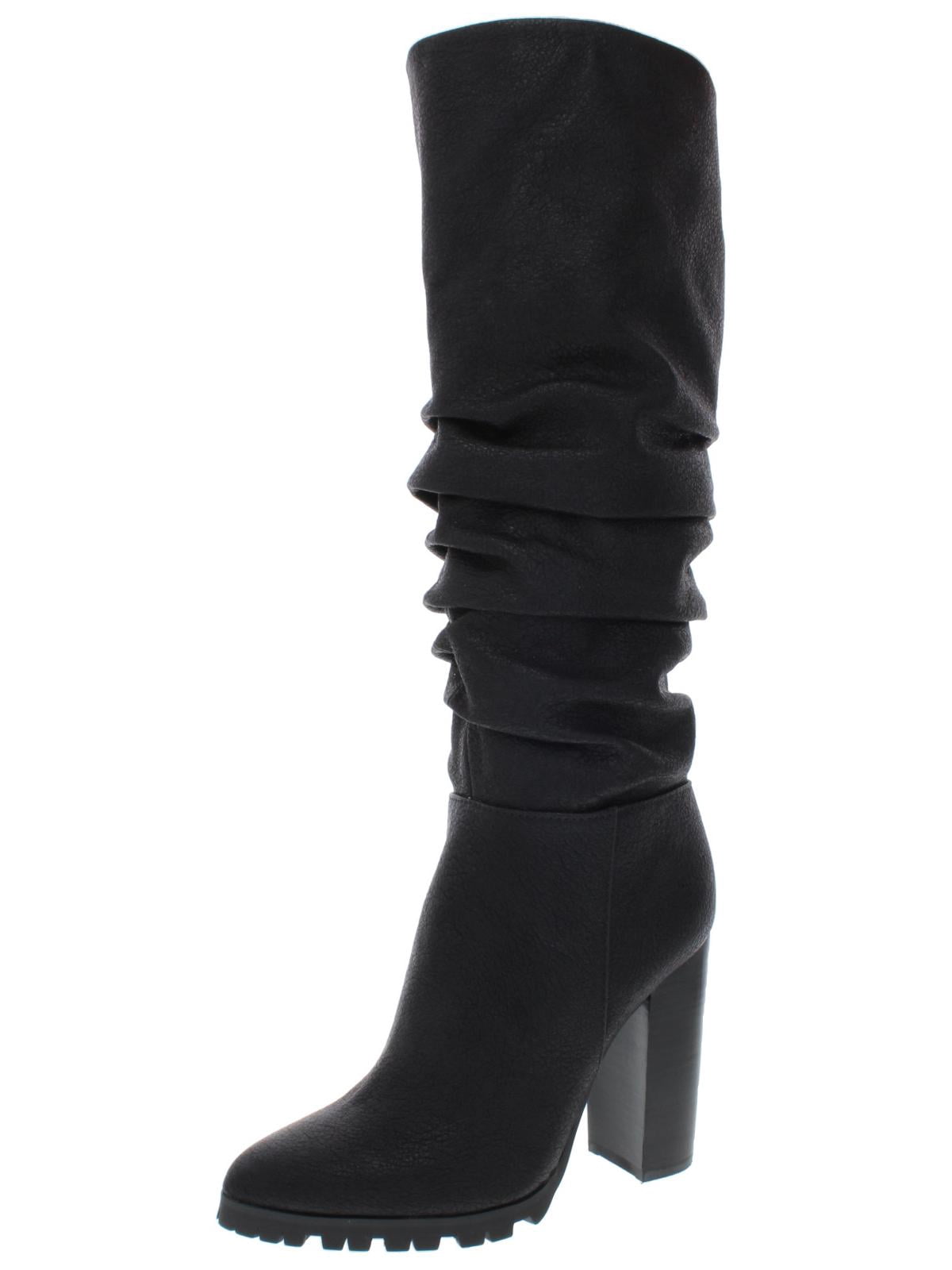 RF ROOM OF FASHION Women's Denim Slouchy Knee High Boots With Stacked Heel - Baggy Calf, Zip Up (Size 10)