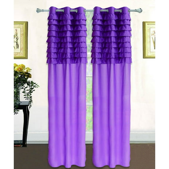 Katy Solid Ruffled Pleated Window Curtain Panel With Grommets 108" Extra Long Drapes - Lilac