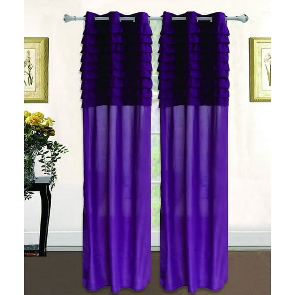 Katy Solid Ruffled Pleated Window Curtain Panel With Grommets 108" Extra Long Drapes - Purple
