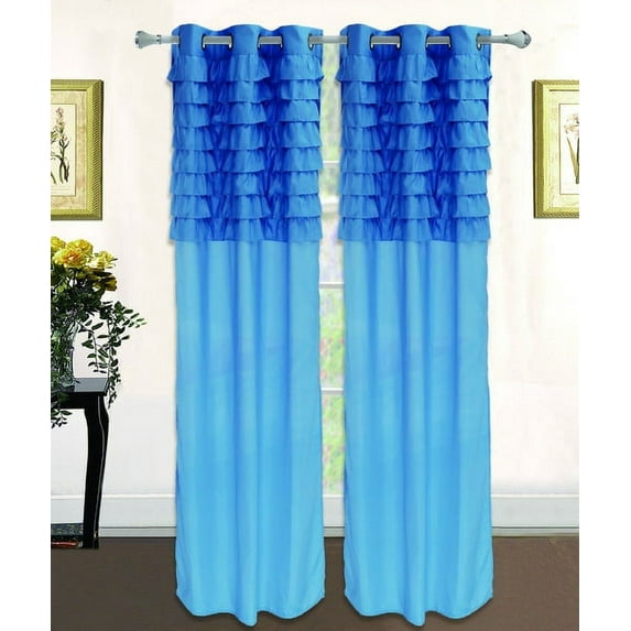 Katy Solid Ruffled Pleated Window Curtain Panel With Grommets 63" Long Drapes - Light Blue