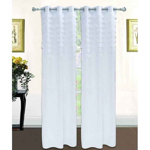 Katy Solid Ruffled Pleated Window Curtain Panel With Grommets 63" Long Drapes - Pure White
