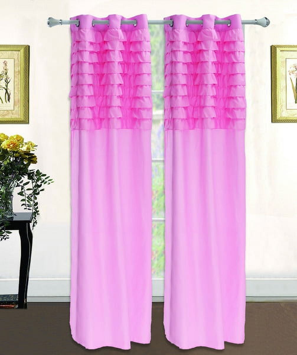Katy Solid Ruffled Pleated Window Curtain Panel With Grommets 63" Long Drapes - Rose Pink
