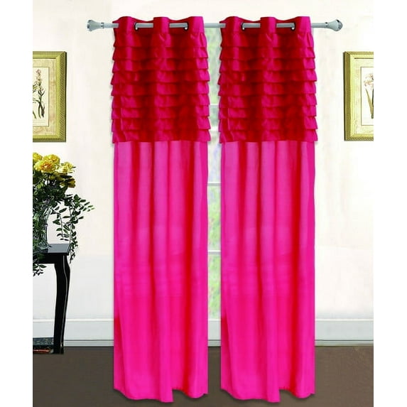 Katy Solid Ruffled Pleated Window Curtain Panel With Grommets 84" Long Drapes - Hot Pink