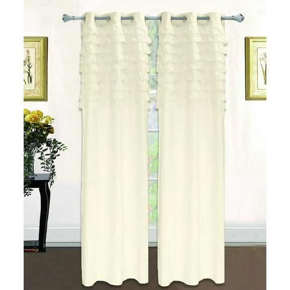 Katy Solid Ruffled Pleated Window Curtain Panel With Grommets 95" Long Drapes - Beige/ Ivory