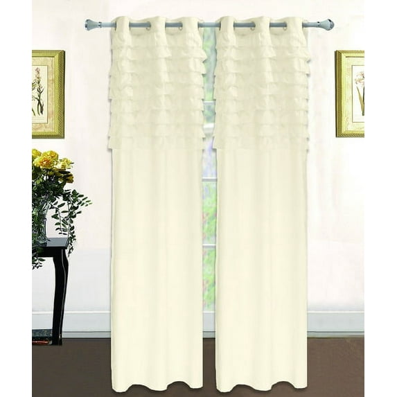 Katy Solid Ruffled Pleated Window Curtain Panel With Grommets 95" Long Drapes - Beige/ Ivory