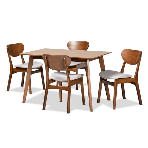 Katya Grey Fabric Upholstered and Walnut Brown Finished Wood 5-Piece Dining Set