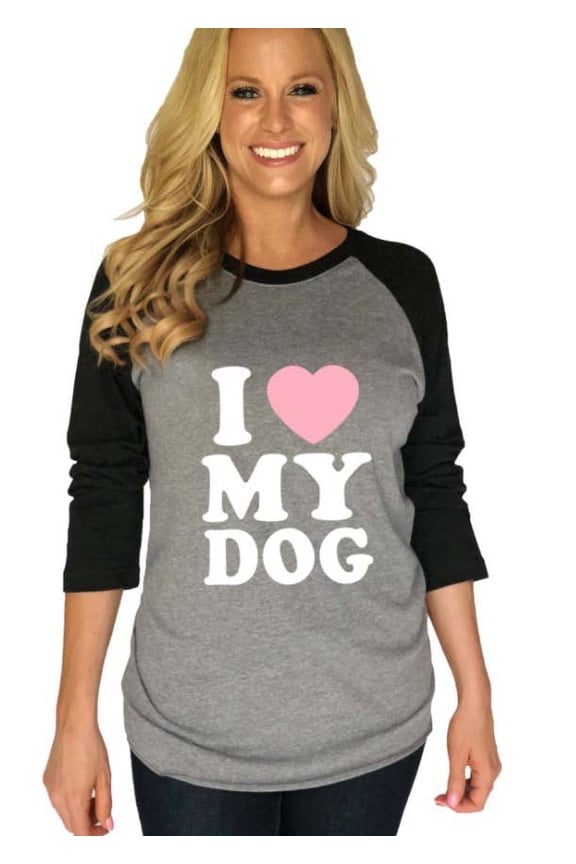 Women's I Love My Dog Ladies Raglan T-shirt Graphic Tee-Navy-small