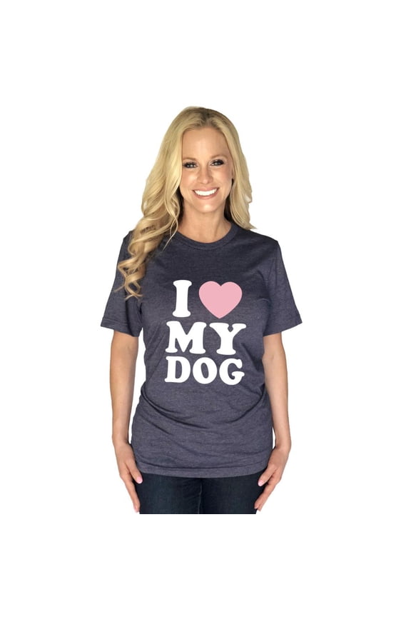 Women's I Love My Dog Ladies Short Sleeve T-shirt Graphic Tee-Navy-xxl