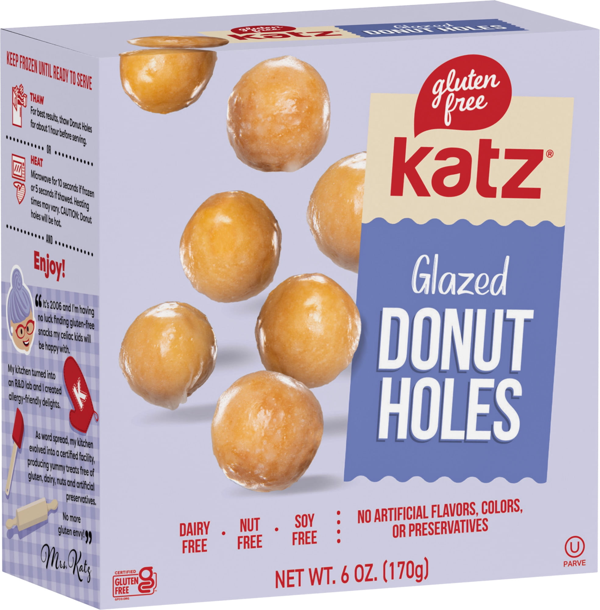 Katz Glazed Donut Holes Gluten, Dairy, Nut, Soy Free and Kosher | (1 Pack, 6.0oz Each) Refrigerated