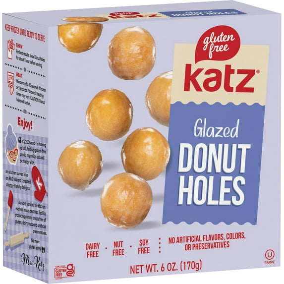 Katz Glazed Donut Holes Gluten, Dairy, Nut, Soy Free and Kosher | (1 Pack, 6.0oz Each) Refrigerated
