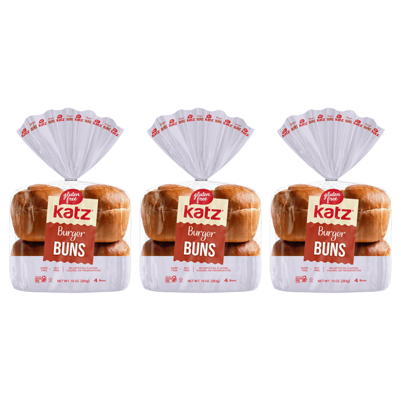 Katz Gluten Free Burger Buns |Gluten Free, Dairy Free, Nut Free, , Kosher | (3 Pack, 10.0 Ounce Each)