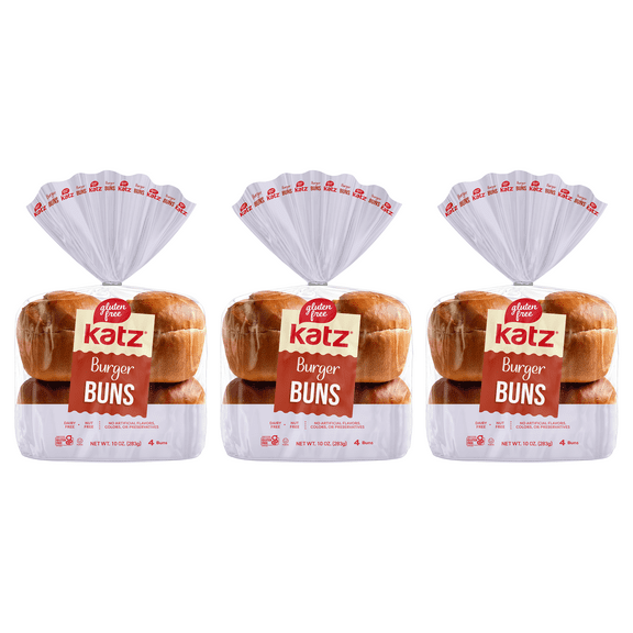 Katz Gluten Free Burger Buns |Gluten Free, Dairy Free, Nut Free, , Kosher | (3 Pack, 10.0 Ounce Each)
