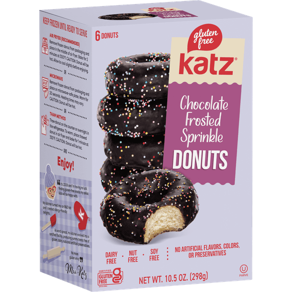 Katz Gluten Free Chocolate Frosted Sprinkle Donuts |Gluten Free, Dairy Free, Nut Free, Soy Free, Kosher | (1 Pack, 10.5 Ounce Each)