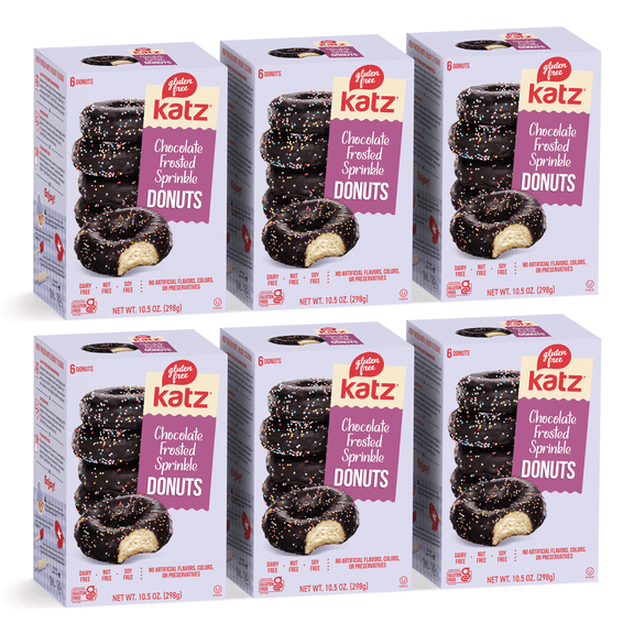 Katz Gluten Free Chocolate Frosted Sprinkle Donuts |Gluten Free, Dairy Free, Nut Free, Soy Free, Kosher | (6 Pack, 10.5 Ounce Each)