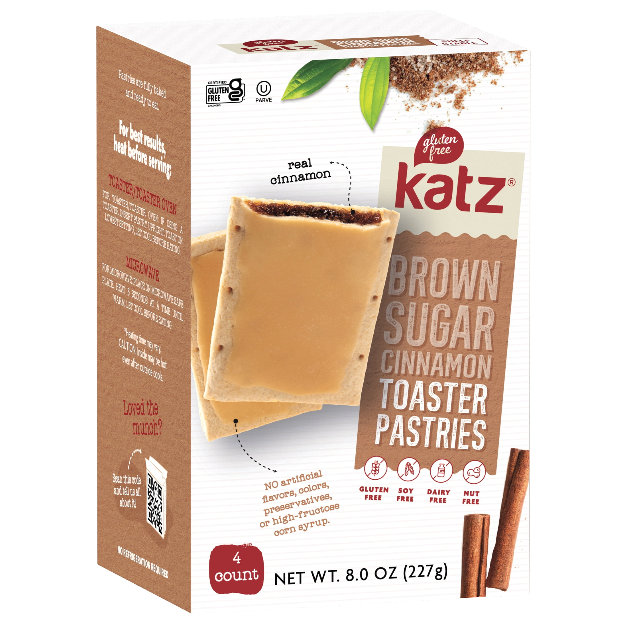 Katz GlutenFree Cinnamon Sugar Instant Breakfast Toaster Pastries, 8