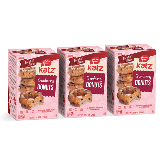 Katz Gluten Free Cranberry Donuts |Gluten Free, Dairy Free, Nut Free, Soy Free, Kosher | (3 Pack, 10.5 Ounce Each)