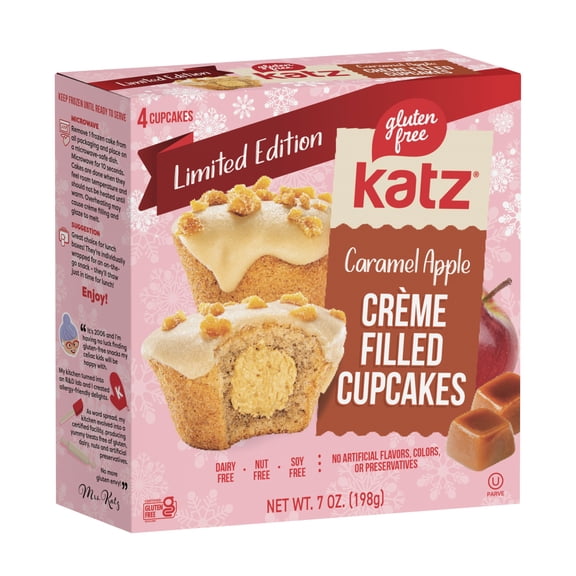 Katz Gluten Free Creme Filled Cupcakes - Caramel Apple |Gluten Free, Dairy Free, Nut Free, Soy Free, Kosher | (3 Pack, 7.0 Ounce Each)