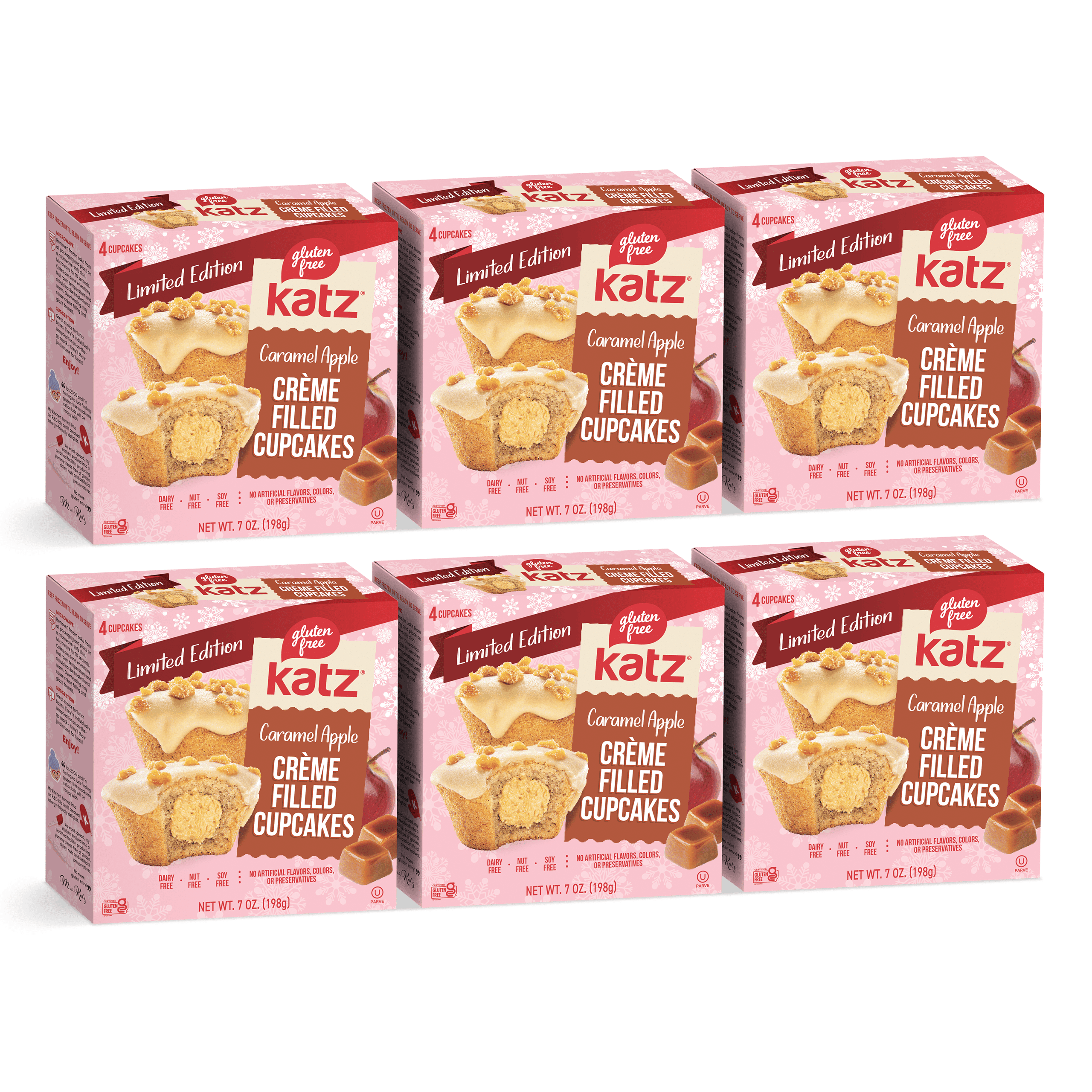 Katz Gluten Free Creme Filled Cupcakes - Caramel Apple |Gluten Free, Dairy Free, Nut Free, Soy Free, Kosher | (6 Pack, 7.0 Ounce Each)
