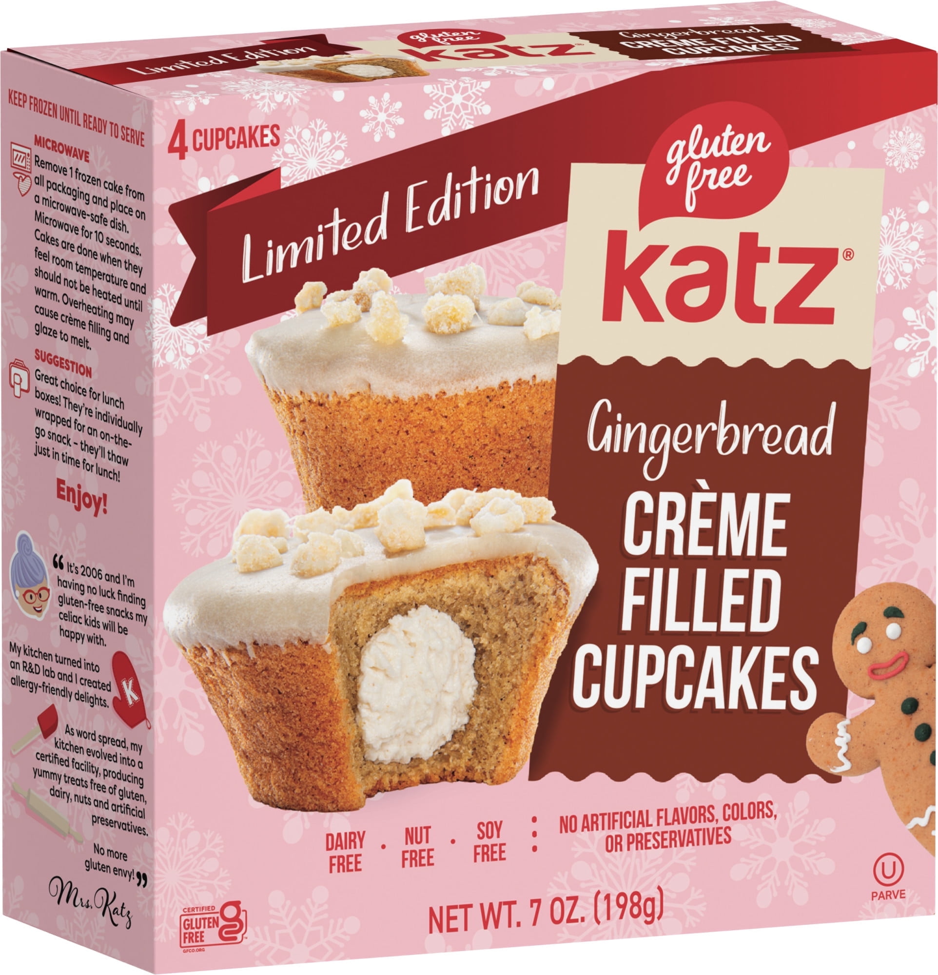 Katz Gluten Free Creme Filled Cupcakes - Gingerbread |Gluten Free, Dairy Free, Nut Free, Soy Free, Kosher | (1 Pack, 7.0 Ounce Each)