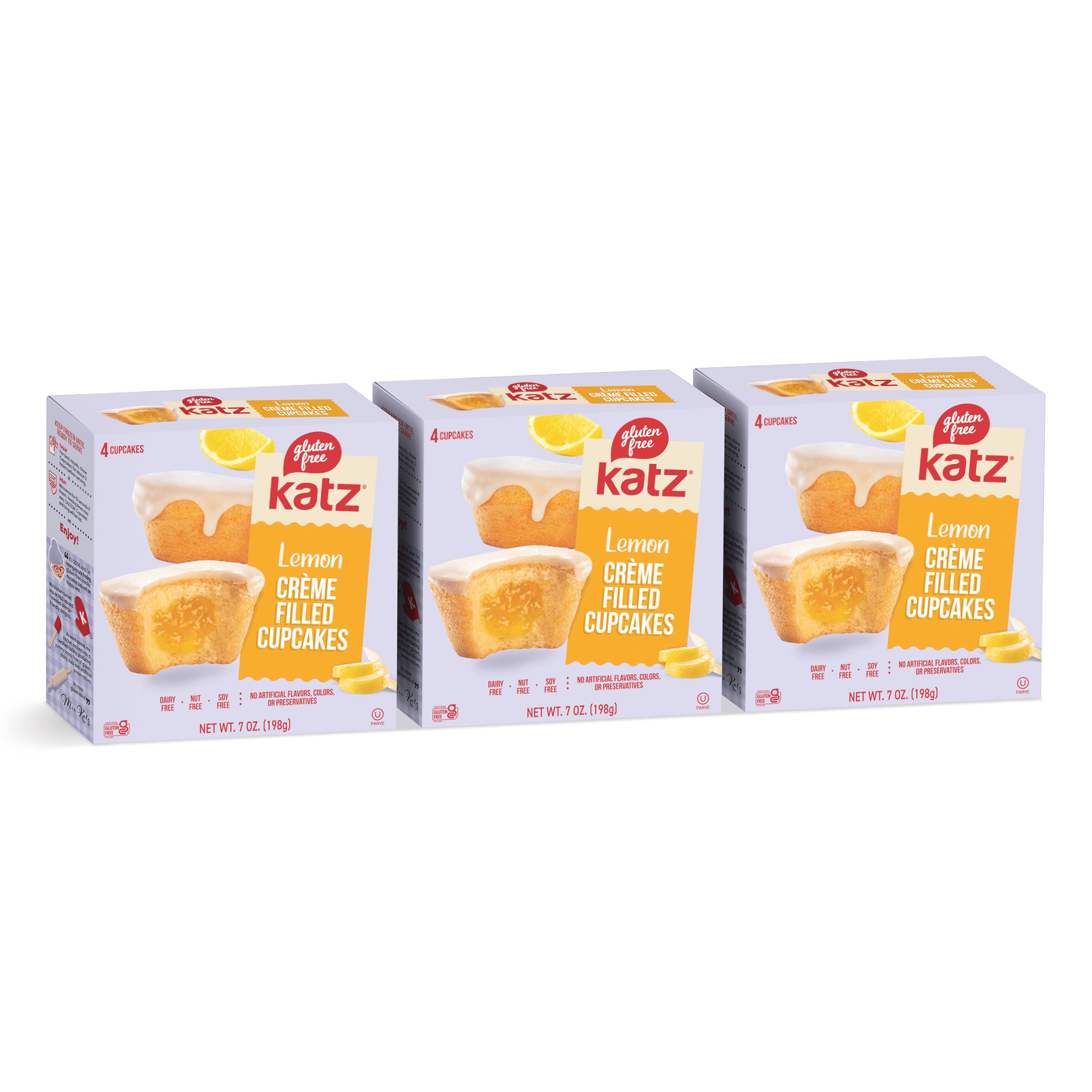 Katz Gluten Free Creme Filled Cupcakes - Lemon | 3 Pack, 7 oz Each