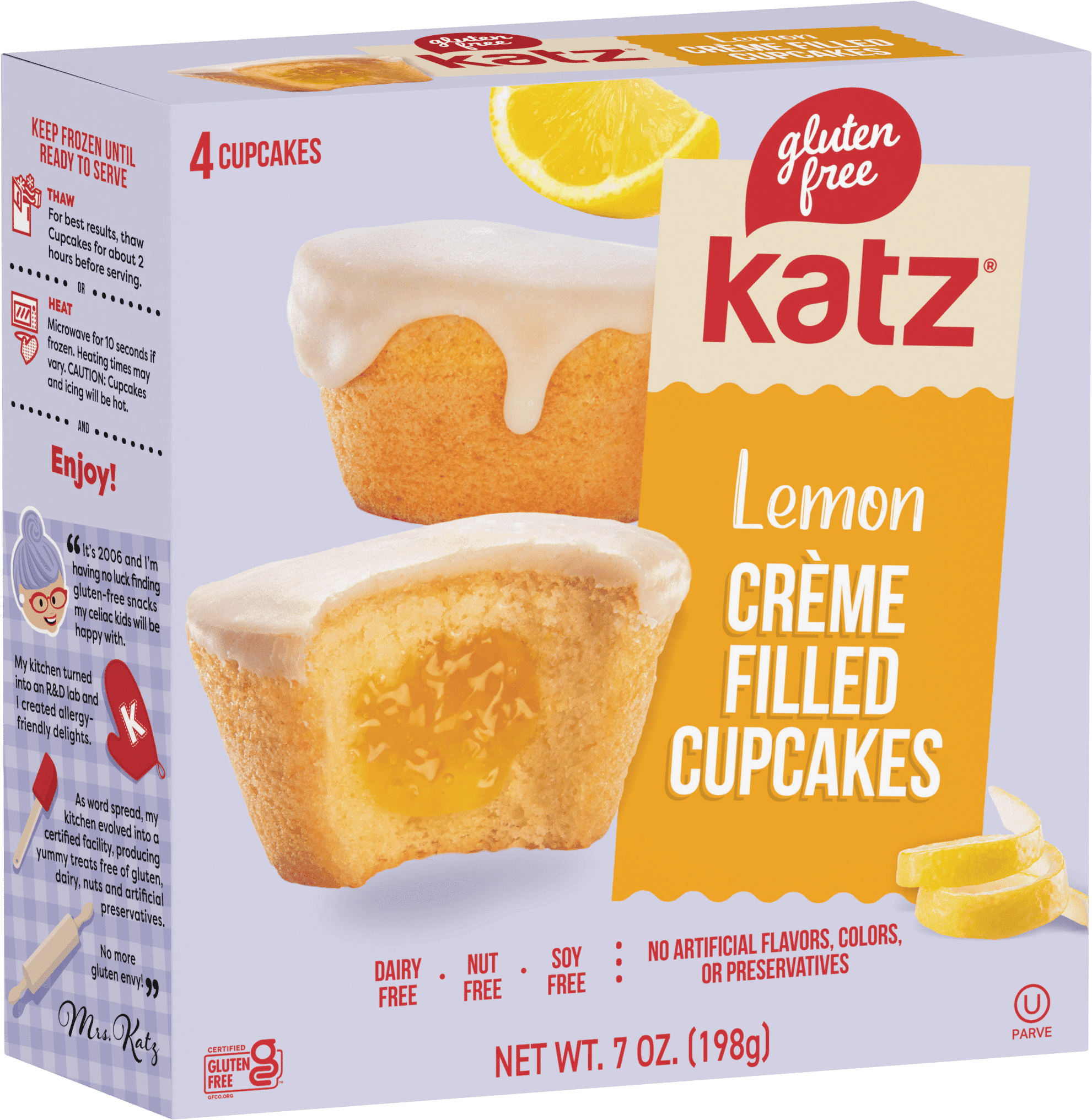 Katz Gluten Free Creme Filled Cupcakes, Lemon, Pack of 4 - Walmart.com