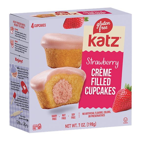 Katz Gluten Free Creme Filled Cupcakes - Strawberry |Gluten Free, Dairy Free, Nut Free, Soy Free, Kosher | (1 Pack, 7.0 Ounce Each)