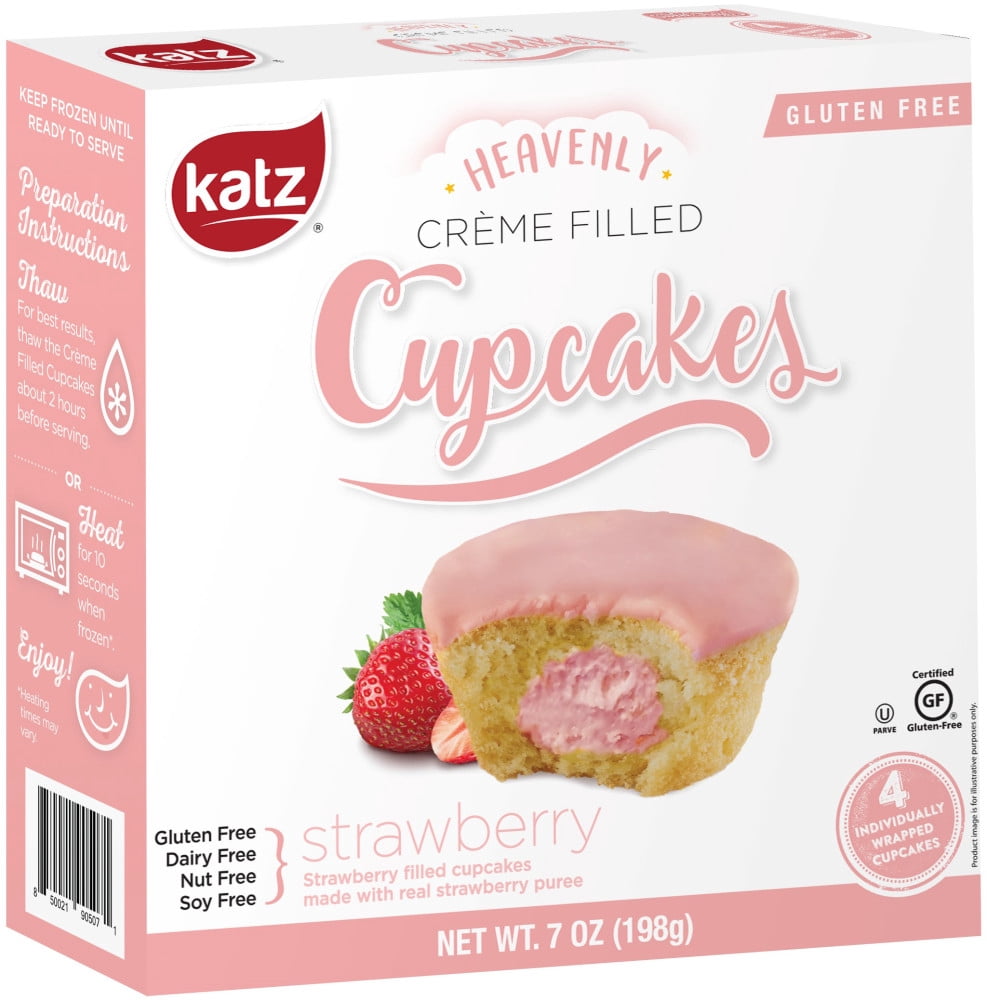 Katz Gluten Free Creme Filled Cupcakes Strawberry Gluten Free, Dairy
