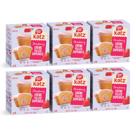 Katz Gluten Free Creme Filled Cupcakes - Strawberry |Gluten Free, Dairy Free, Nut Free, Soy Free, Kosher | (6 Pack, 7.0 Ounce Each)