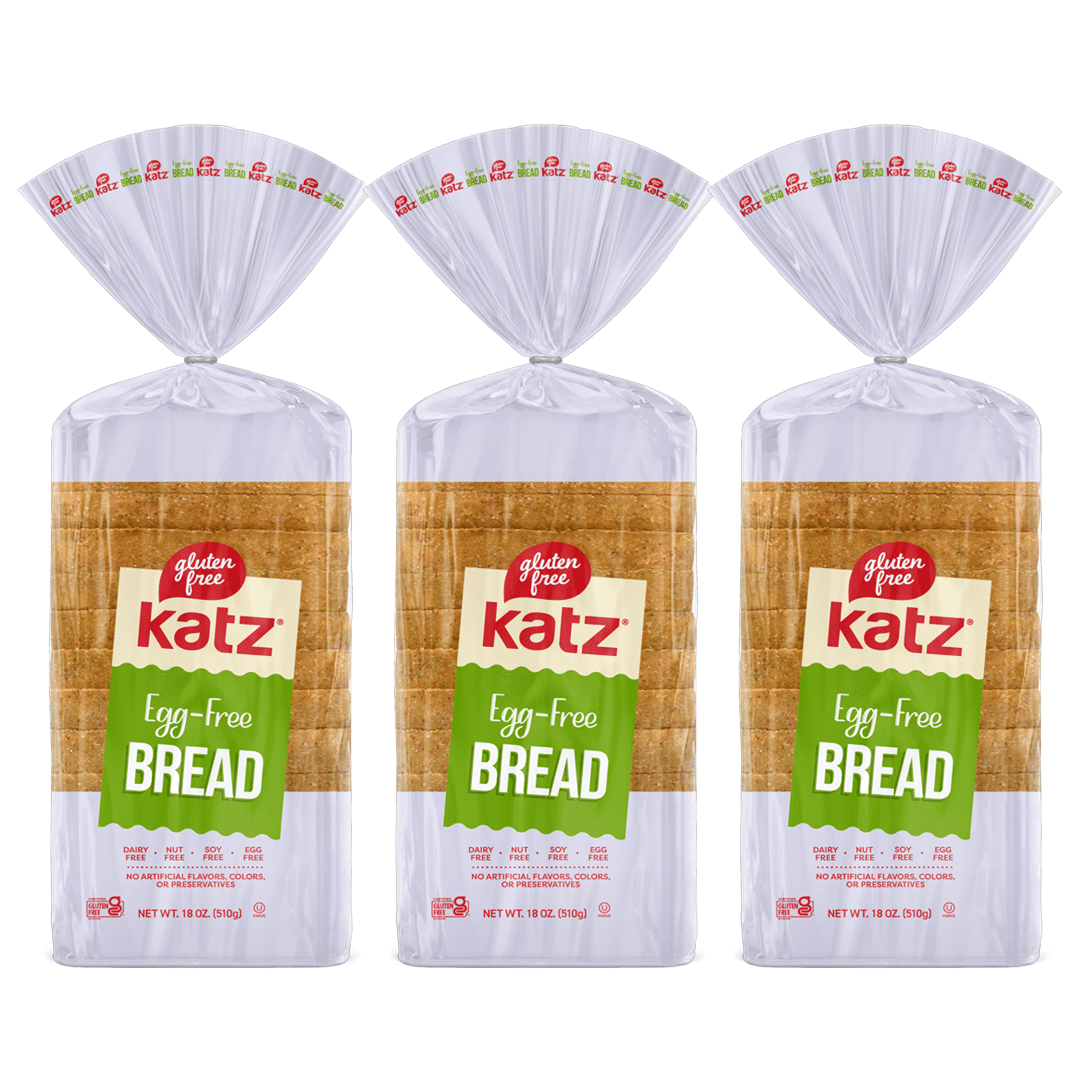 Katz Gluten Free Egg Free Bread |Gluten Free, Dairy Free, Nut Free, Eggs Free, Soy Free, Kosher | (3 Pack, 18.0 Ounce Each)