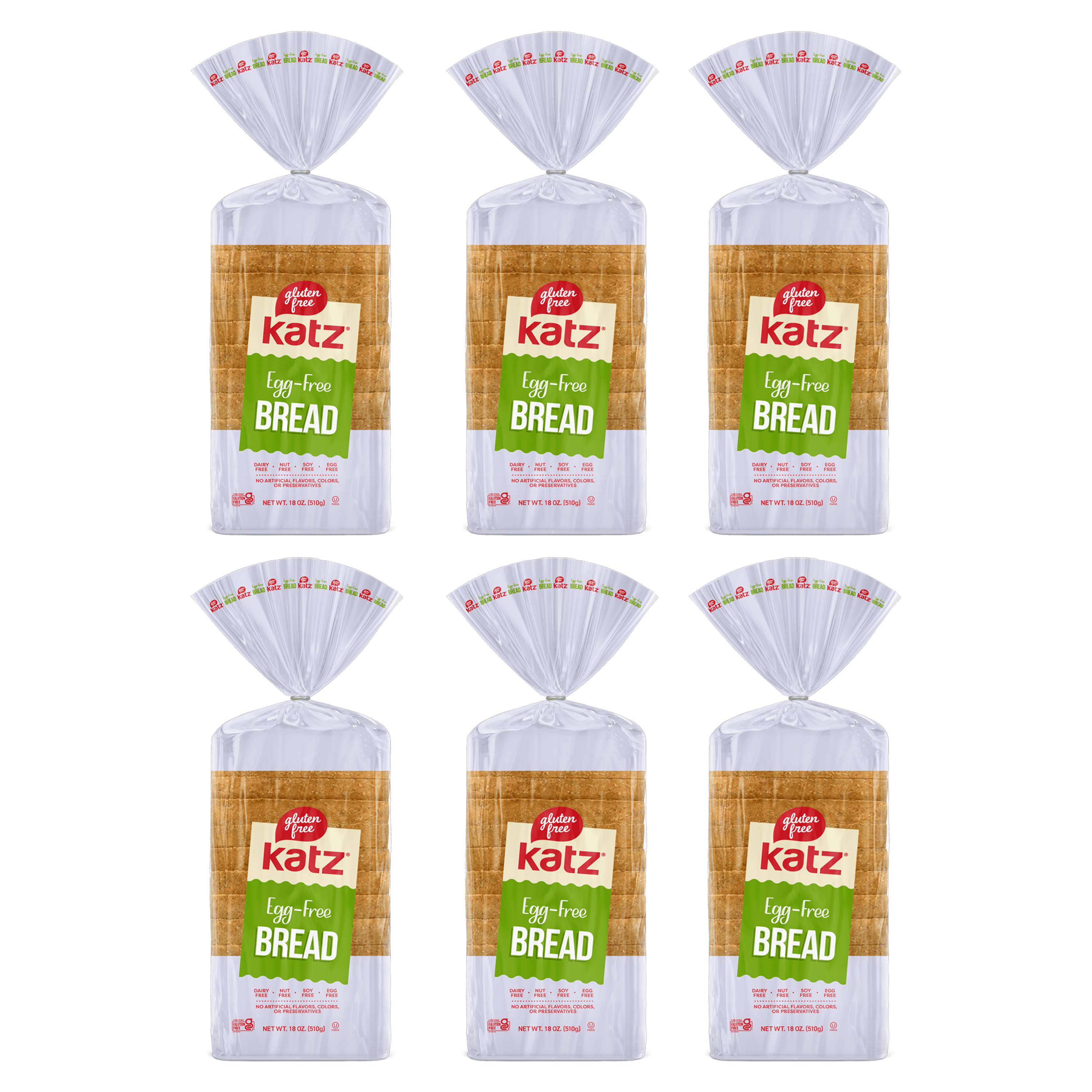 Katz Gluten Free Egg Free Bread |Gluten Free, Dairy Free, Nut Free, Eggs Free, Soy Free, Kosher | (6 Pack, 18.0 Ounce Each)