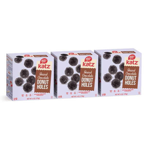 Katz Gluten Free Glazed Chocolate Donut Holes |Gluten Free, Dairy Free, Nut Free, Soy Free, Kosher | (3 Pack, 6.0 Ounce Each)