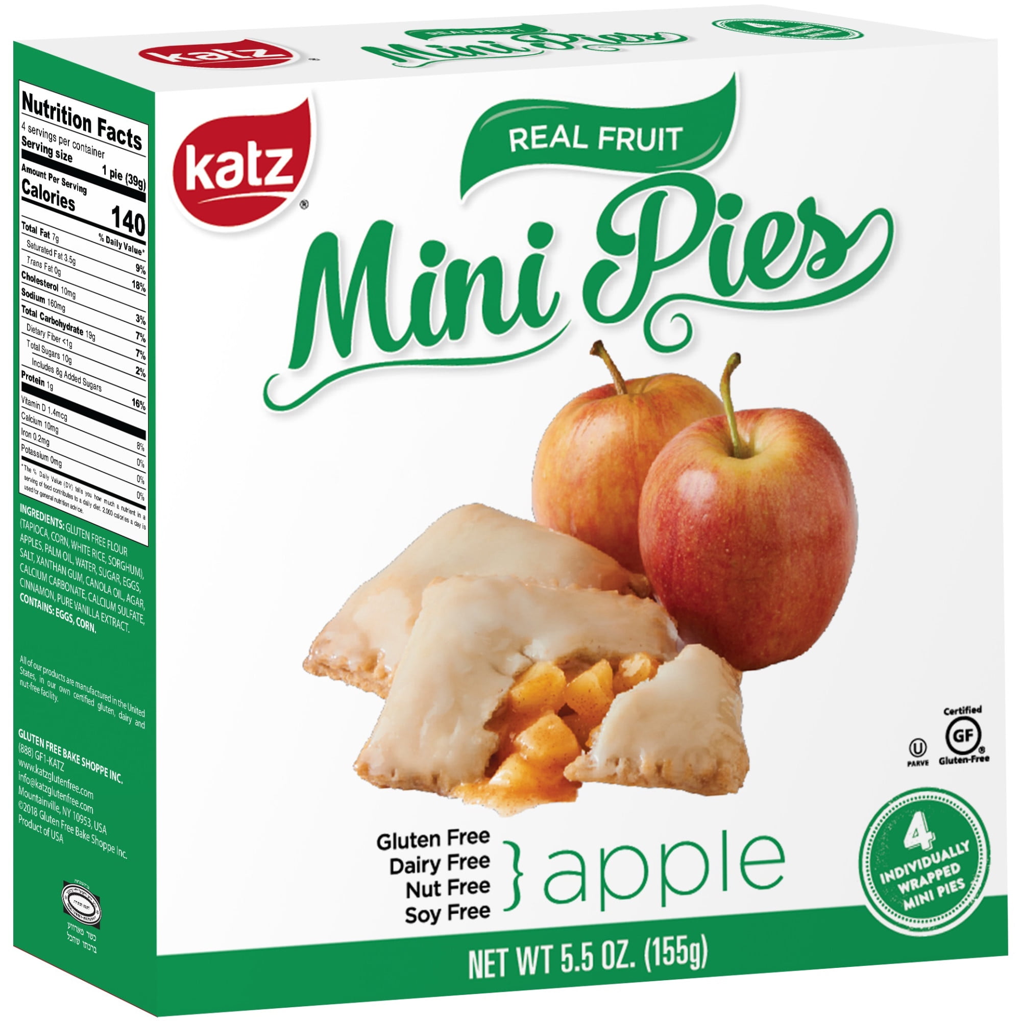 Katz Gluten Free Apple Mini Pies (1 Pack of 4 Mini Pies5.5 Ounce)| Dairy FreeNut FreeSoy FreeGluten Free | Kosher