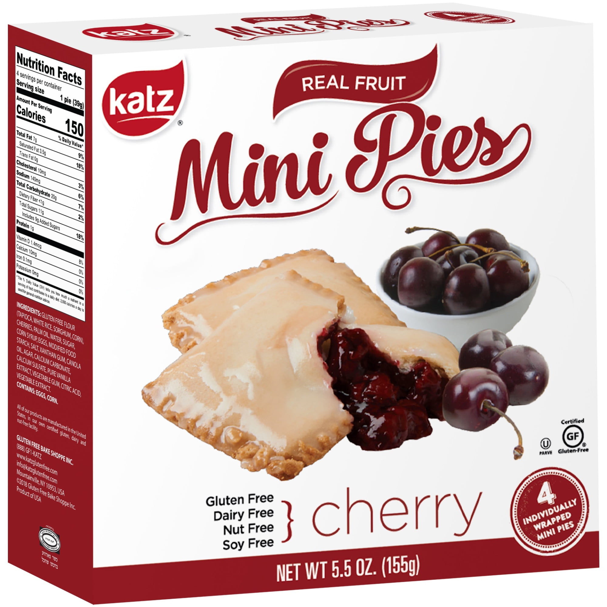 Katz Gluten Free Mini Pies - Cherry |Gluten Free, Dairy Free, Nut Free, Soy Free, Kosher | (3 Pack, 5.5 Ounce Each)