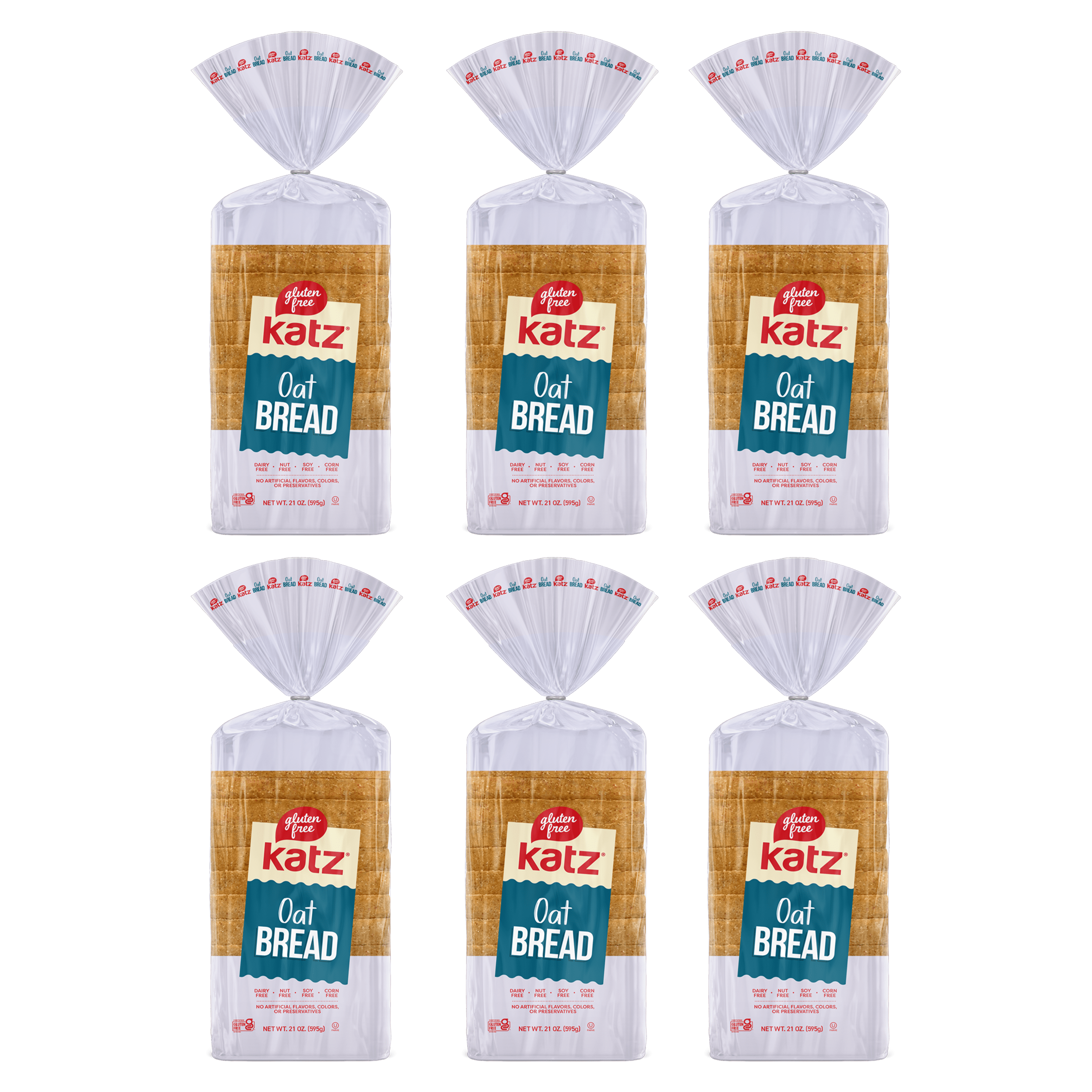 Katz Gluten Free Oat Bread |Gluten Free, Dairy Free, Nut Free, Soy Free, Kosher | (6 Pack, 21.0 Ounce Each)
