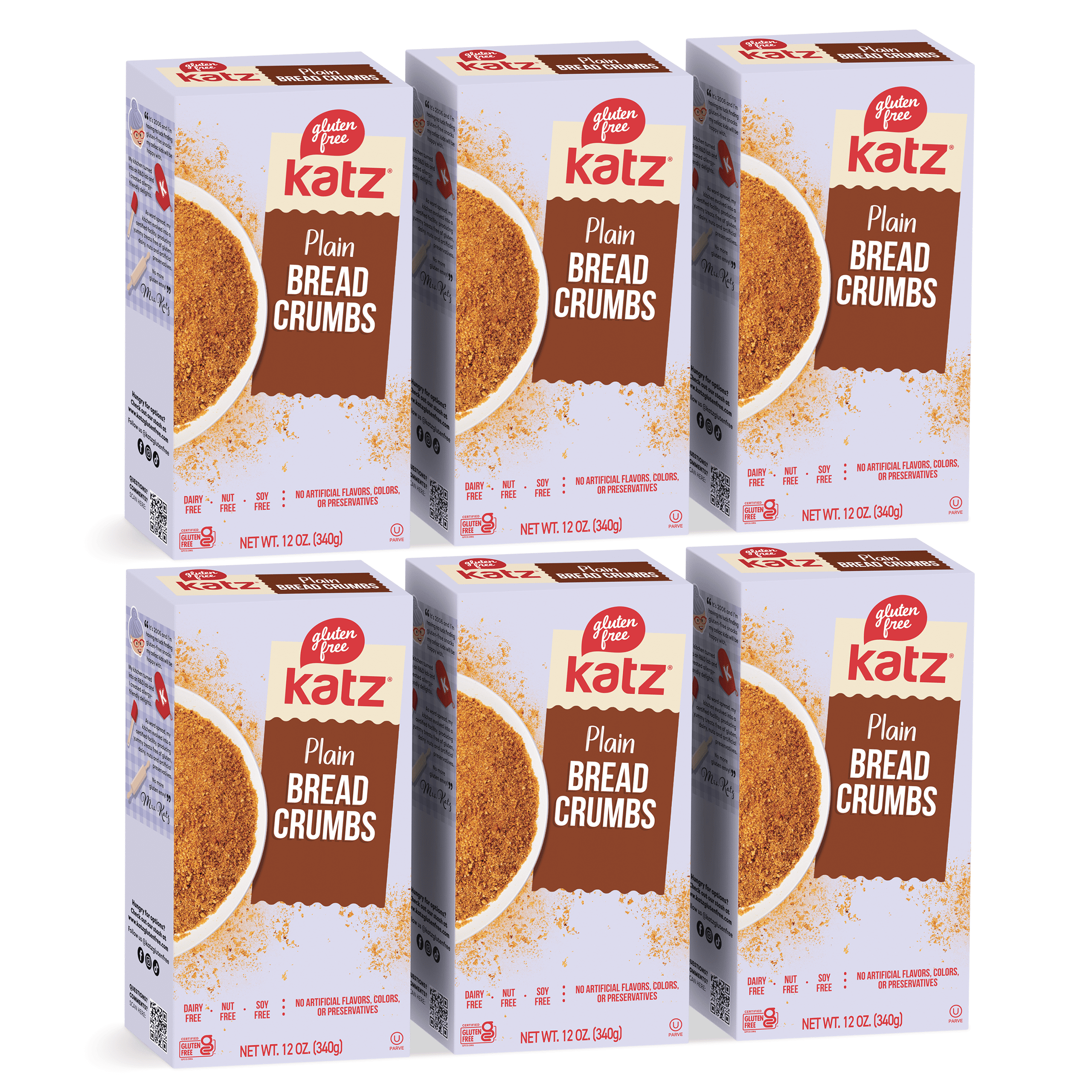 Katz Gluten Free Plain Bread Crumbs |Gluten Free, Dairy Free, Nut Free, Soy Free, Kosher | (6 Pack, 12.0 Ounce Each)