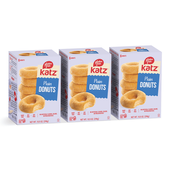 Katz Gluten Free Plain Donuts |Gluten Free, Dairy Free, Nut Free, Soy Free, Kosher | (3 Pack, 10.5 Ounce Each)