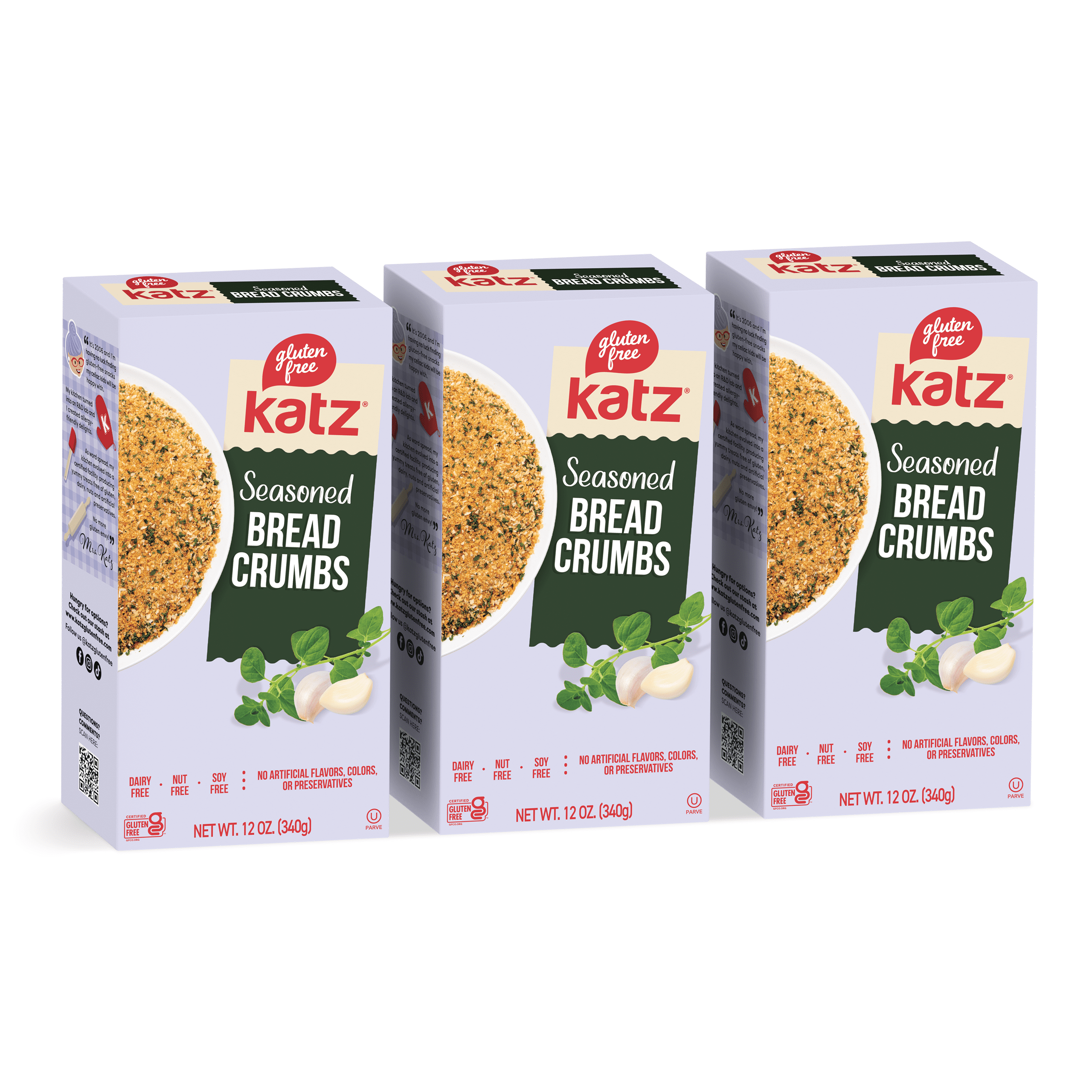 Katz Gluten Free Seasoned Bread Crumbs |Gluten Free, Dairy Free, Nut Free, Soy Free, Kosher | (3 Pack, 12.0 Ounce Each)