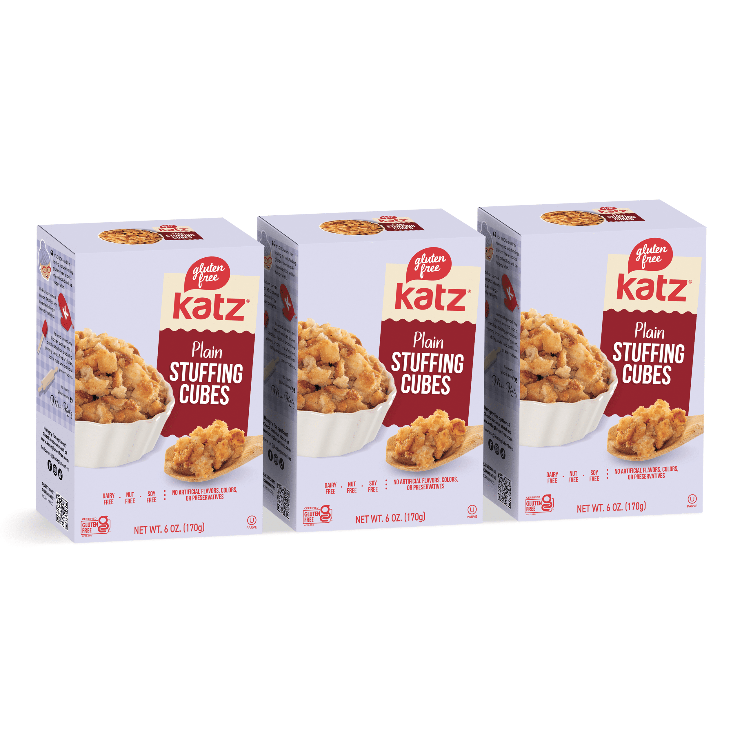 Katz Gluten Free Stuffing Cubes - Plain |Gluten Free, Dairy Free, Nut Free, Soy Free, Kosher | (3 Pack, 6.0 Ounce Each)