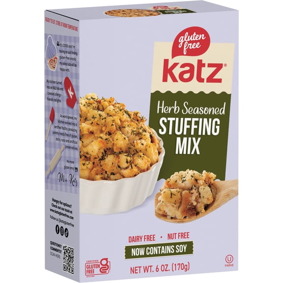 Katz Gluten Free Stuffing - Herb Seasoned |Gluten Free, Dairy Free, Nut Free, Soy Free, Kosher | (3 Pack, 6.0 Ounce Each)