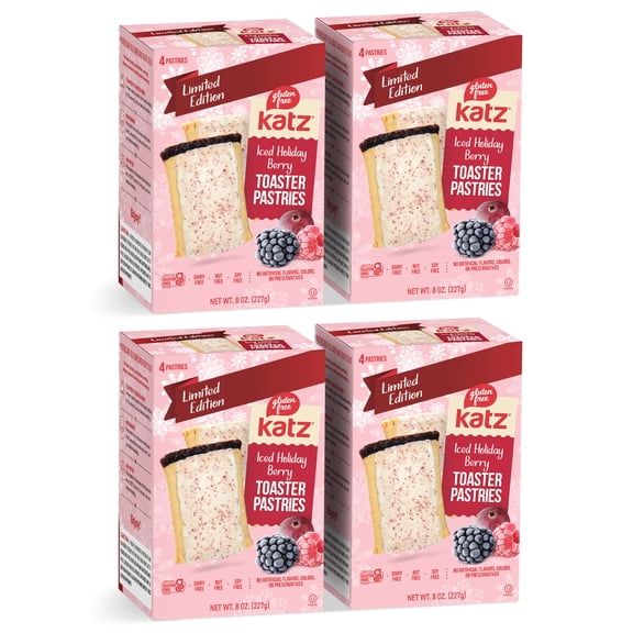 Toaster Pastries - Iced Holiday Berry |Gluten Free, Dairy Free, Nut Free, Soy Free, Kosher | (4 Pack, 8.0 Ounce Each)