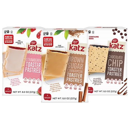 Katz Gluten Free Toaster Pastries Variety Pack 3 Flavors of Chocolate Chip, Strawberry and